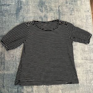Loft navy blue white striped crew neck m